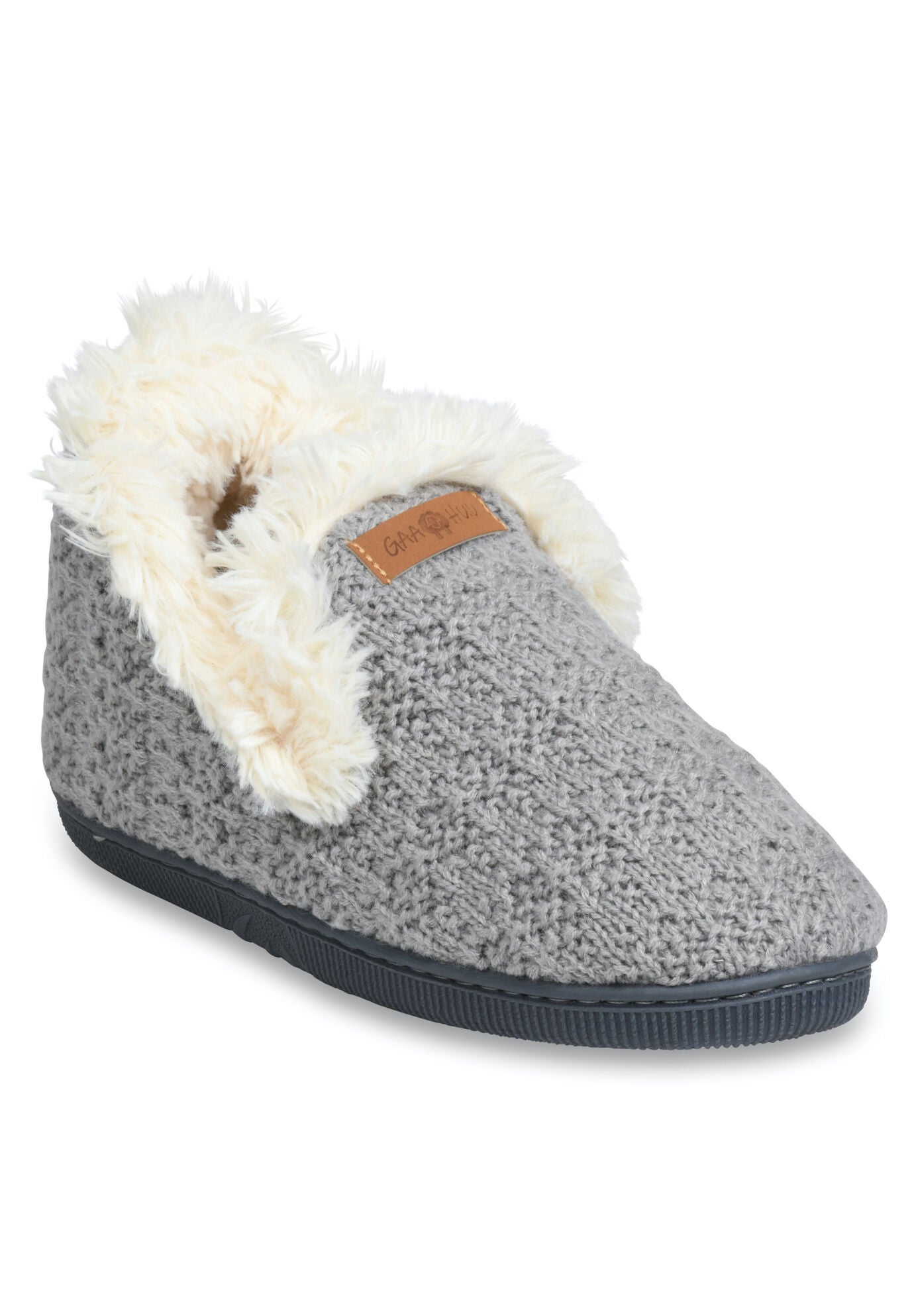 Textured Knit Fur Color Slipper Boot Slippers, GREY, hi-res image number 0