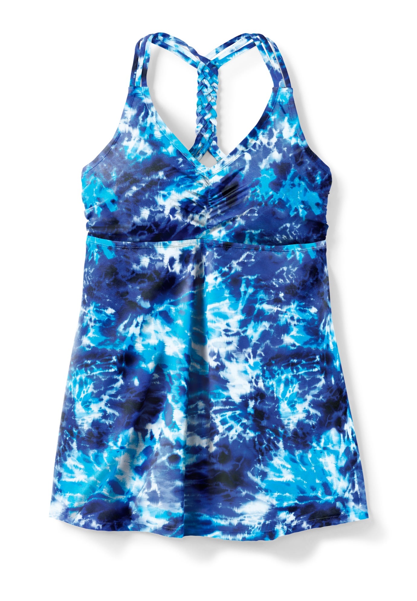 Longer-Length Ruched V-Neck Braided Racerback Tankini Top image number 3