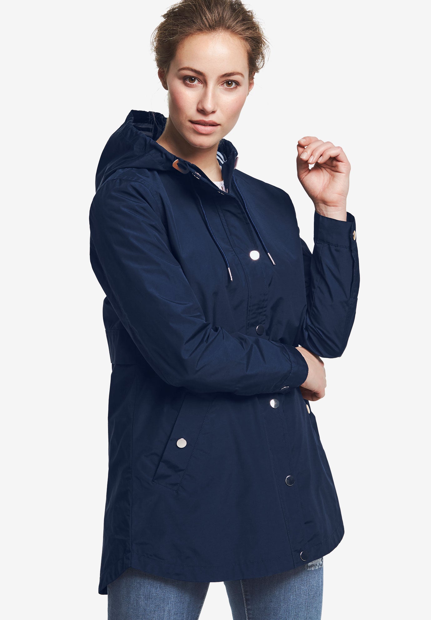 Water-Resistant A-Line Snap-Front Hooded Raincoat image number 0