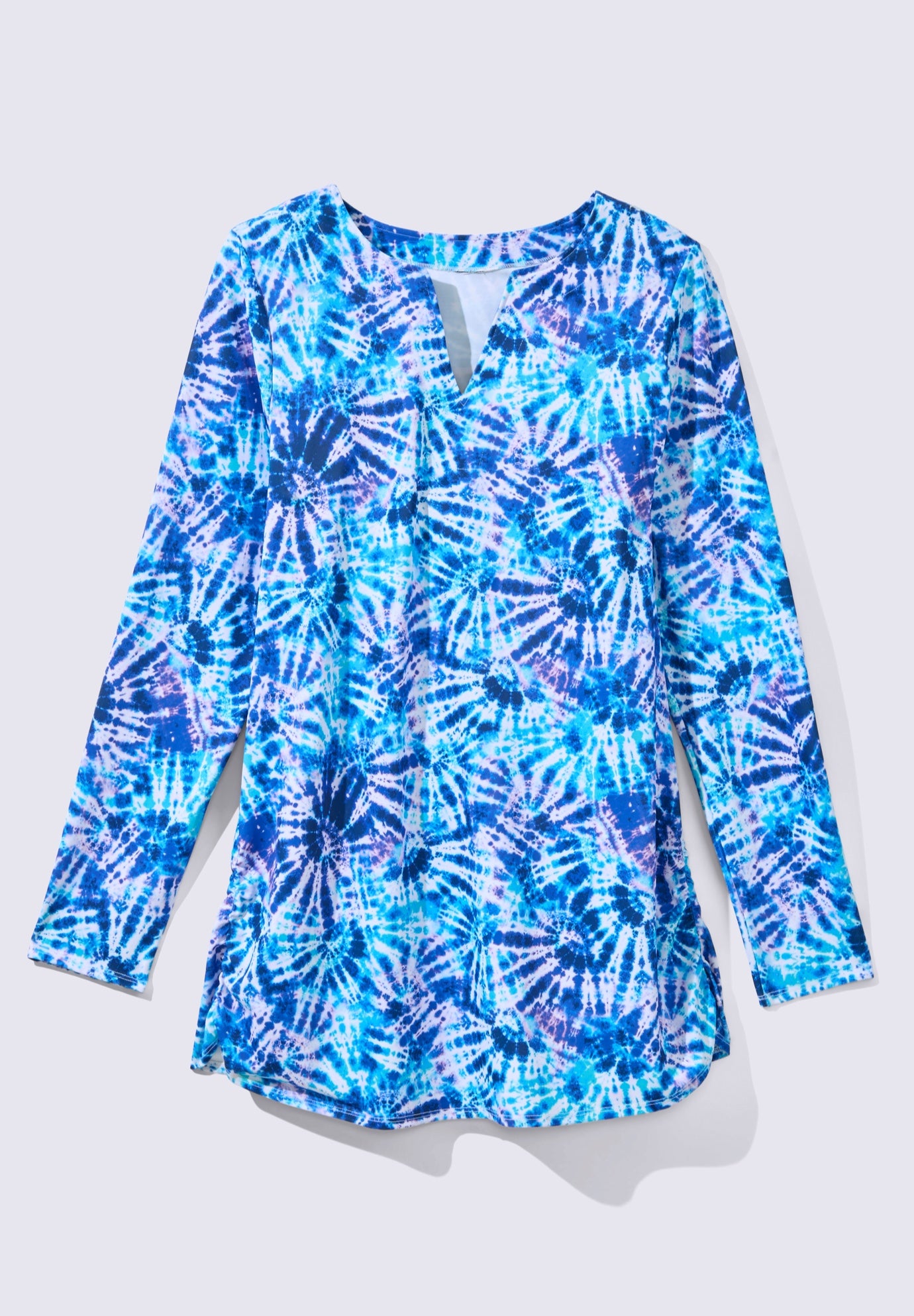 Split-Neck Long Sleeve Swim Tee with Built-In Bra image number 1