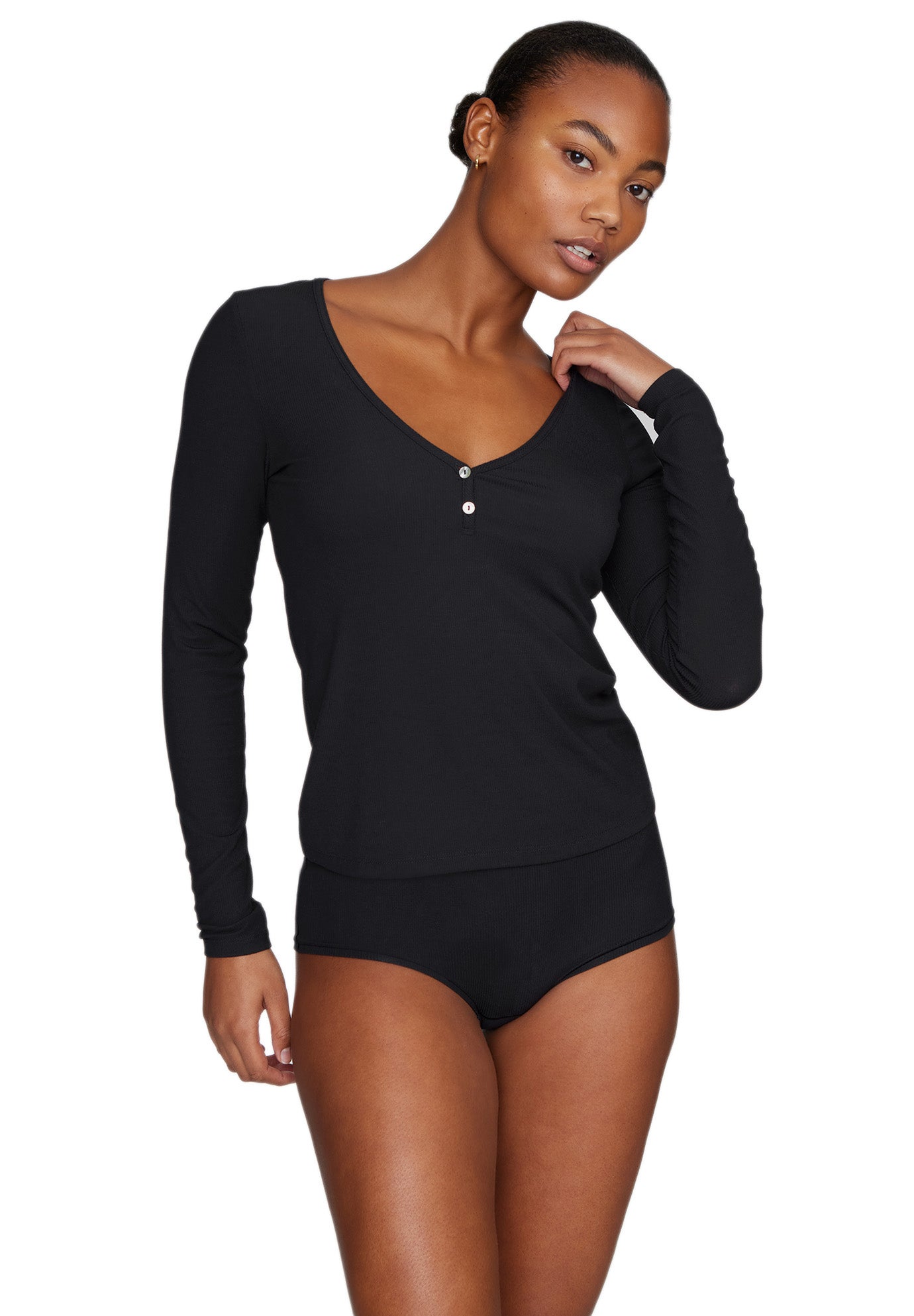 The Button Long Sleeve - Modal Silk Rib image number 2