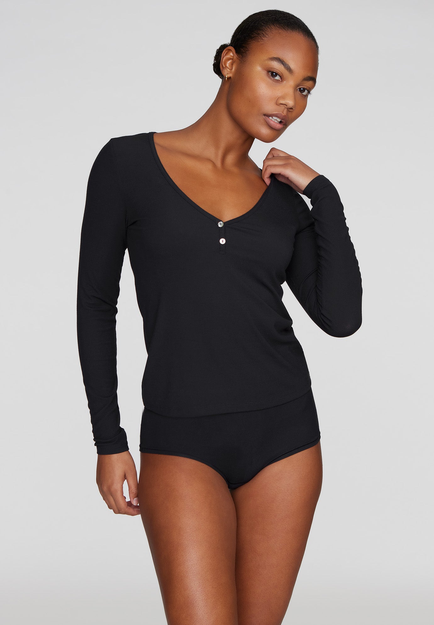 The Button Long Sleeve - Modal Silk Rib image number 1