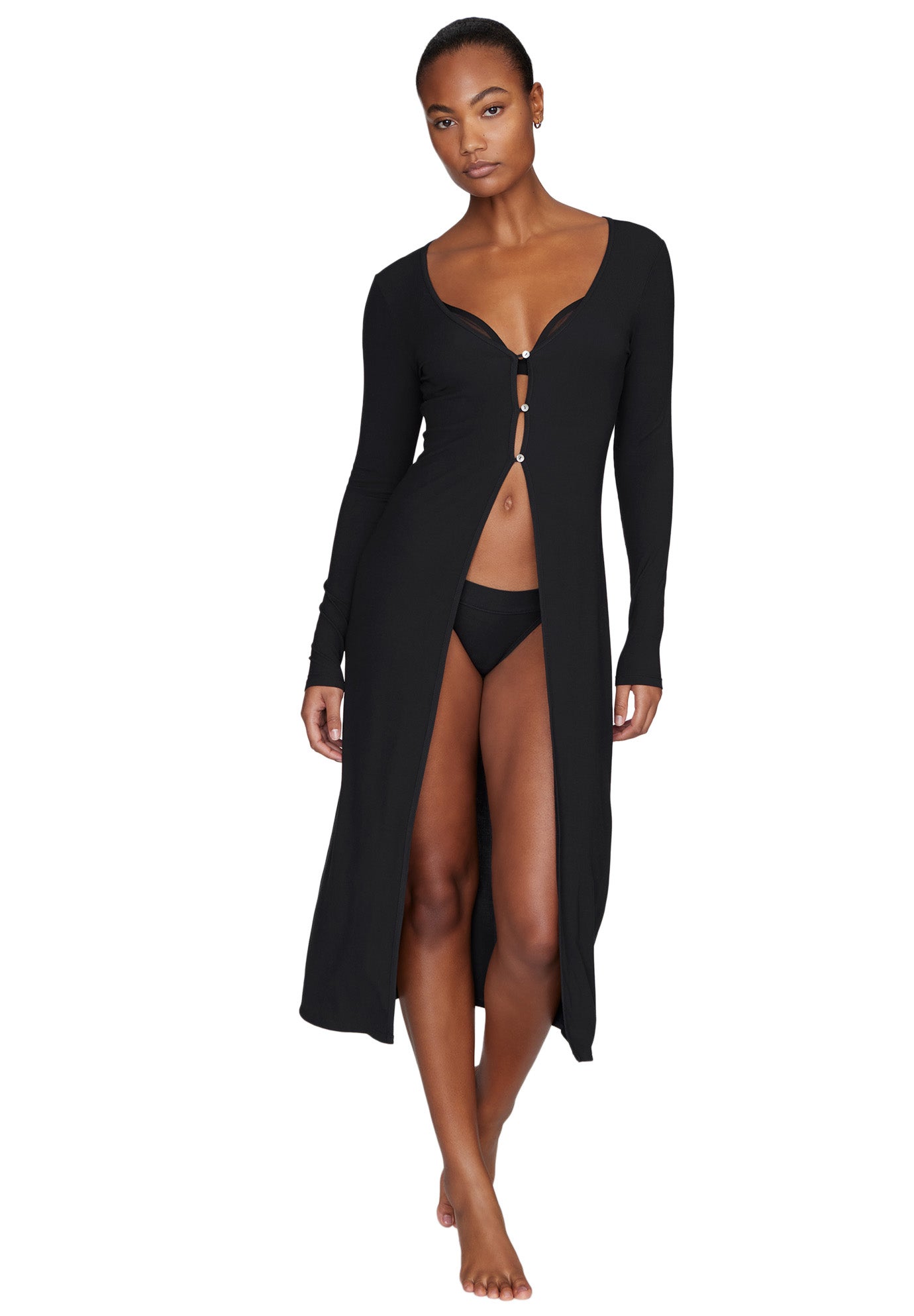 The Long Button Cardigan - Modal Silk Rib image number 2