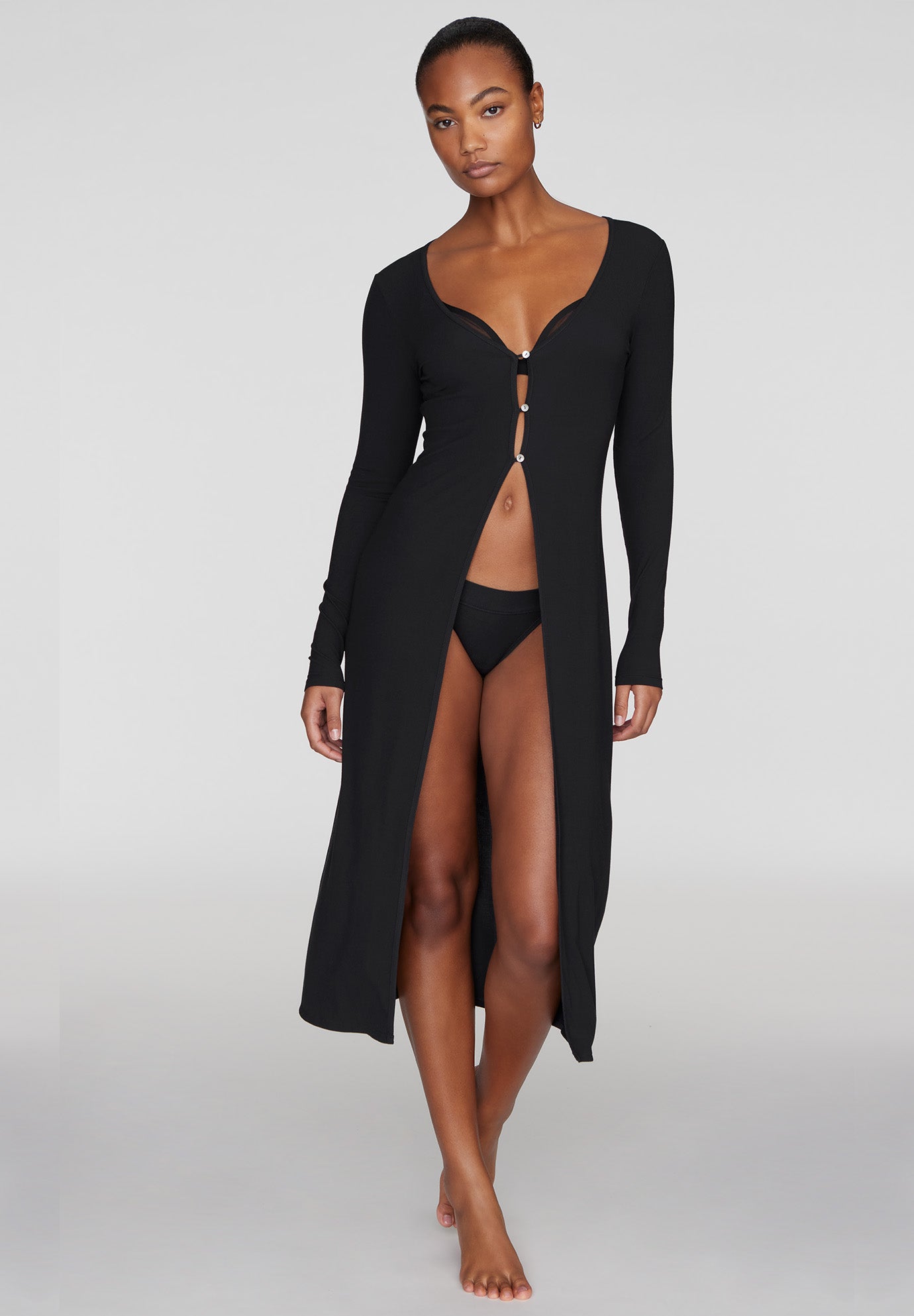 The Long Button Cardigan - Modal Silk Rib image number 1