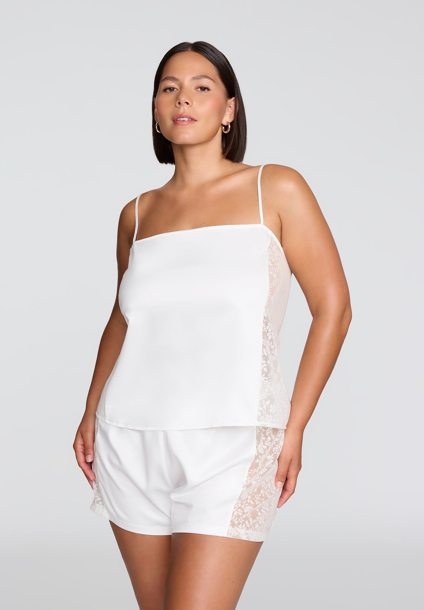 The Lace Panel Tank - Recycled Satin image number 1