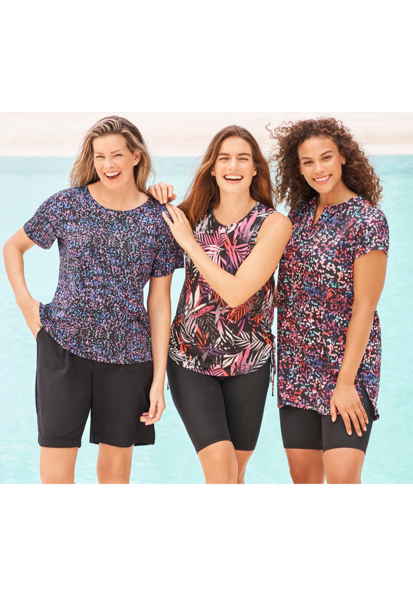 Longer-Length Notch-Neck Short-Sleeve Swim Tunic image number 3