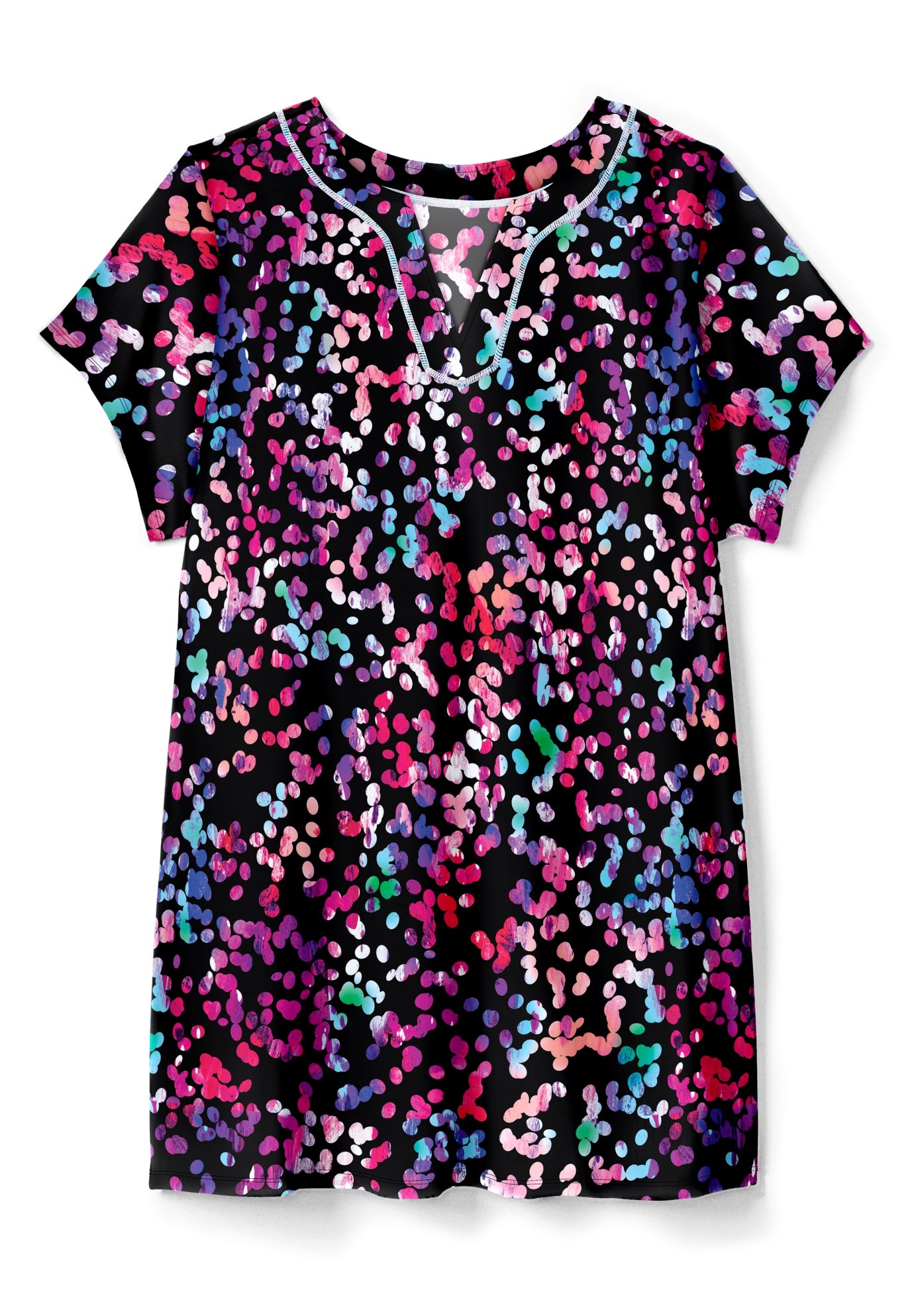 Longer-Length Notch-Neck Short-Sleeve Swim Tunic image number 1