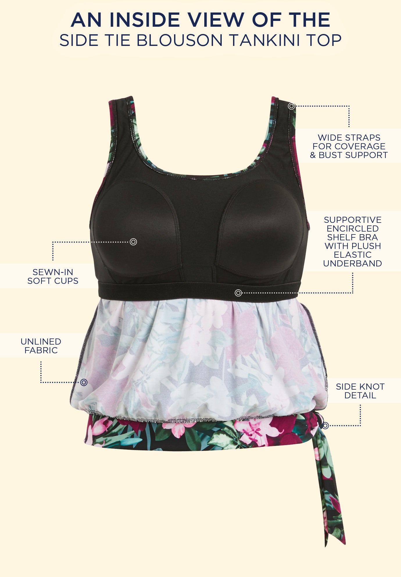 Side Tie Blouson Tankini Top image number 4