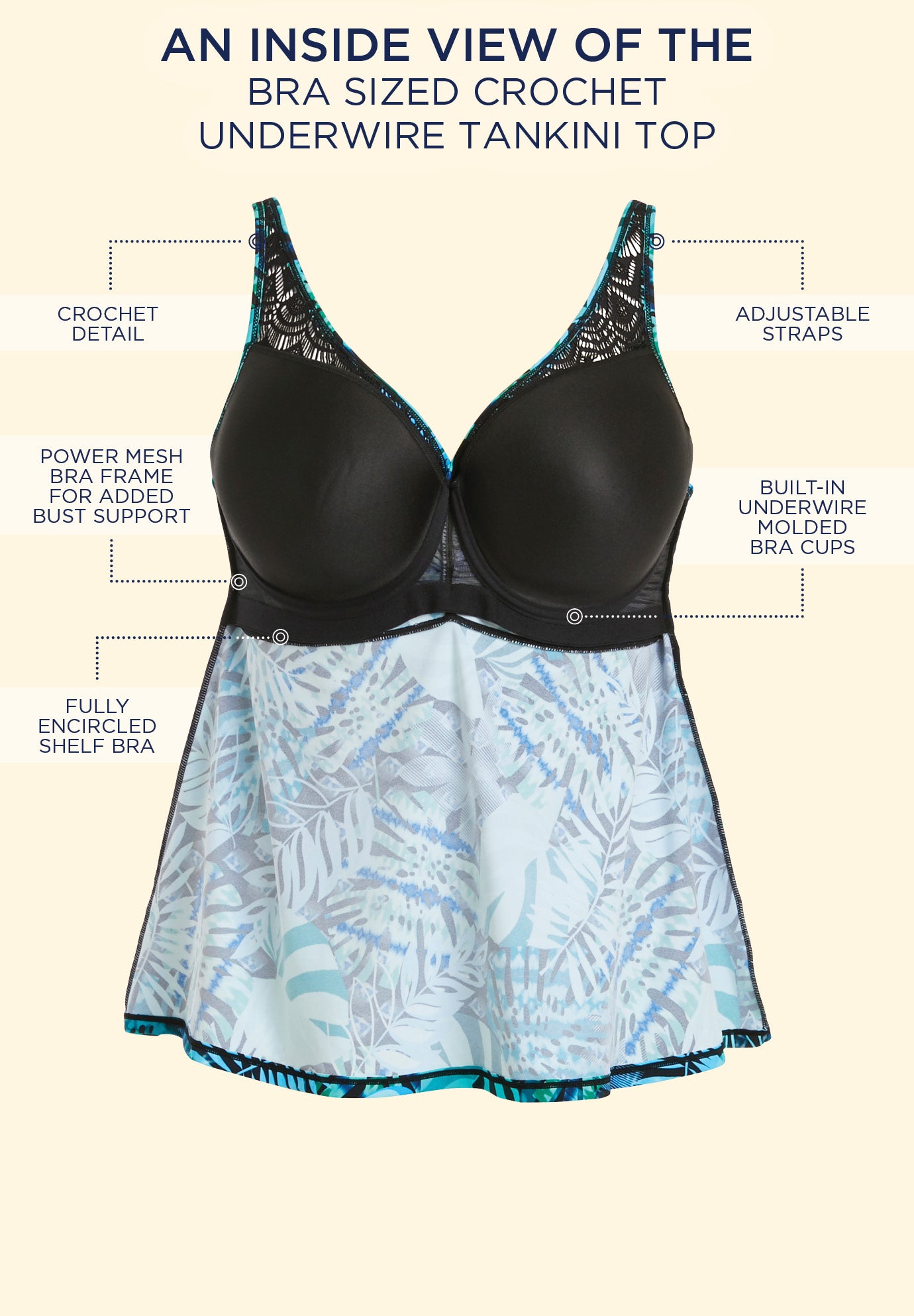 Bra Sized Crochet Underwire Tankini Top image number 4